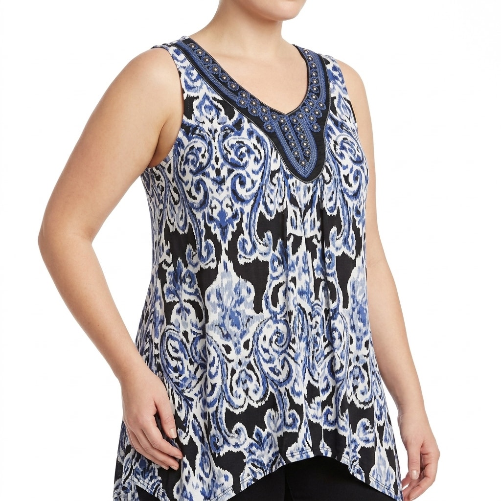Lane Bryant Paisley V-Neck Embellished Blouse Women See Measurements